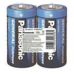 Батарейка Panasonic GENERAL PURPOSE вугільно-цинкова C(R14) плівка, 2 шт., R14BER/2P UA